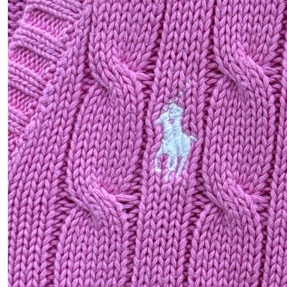 Polo Ralph Lauren Pink V Neck Cable Knit Sweater Women Medium - Picture 5 of 9